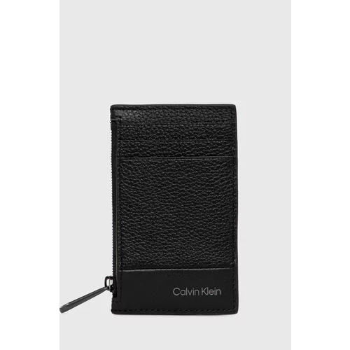 Calvin Klein Usnjen etui za kartice moški, črna barva