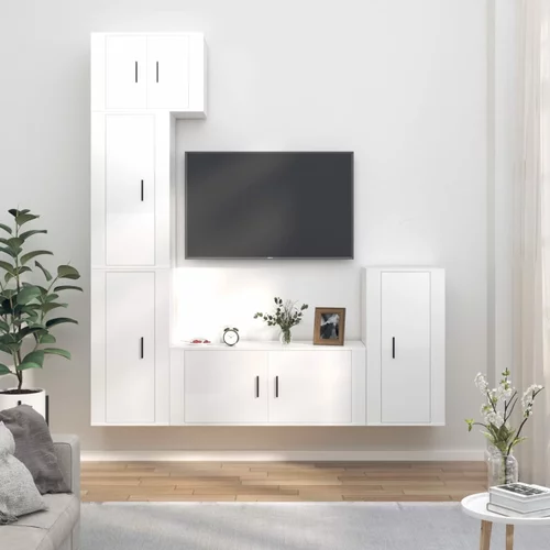 vidaXL Komplet TV omaric 5-delni visok sijaj bel inženirski les
