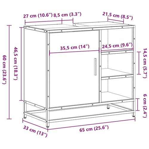 VidaXL Kupaonski ormarić za umivaonik smeđi hrast 65x33x60 cm Slike