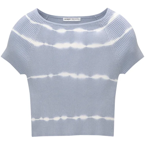 Pull&Bear Pulover pastelno modra / bela