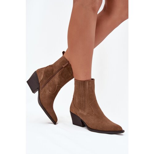 Boto Suede Cowboy Ankle Boots Women&amp;#039;s Heeled Insulated Camel Dylira Slike
