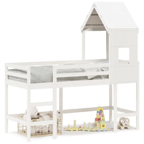 Maison Chic Postelja za odrasle - Posteljni Okvir z lestvijo in streho bel 80x200 cm borovina, (22082560) Slike