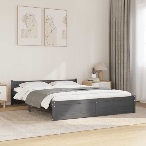  Okvir za krevet od masivnog drva sivi 135 x 190 cm bračni Slike