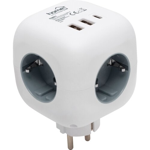 Home Strujni razdjeljnik sa 3 utičnice CUBE1, 3 x USB, Bijeli Cijene