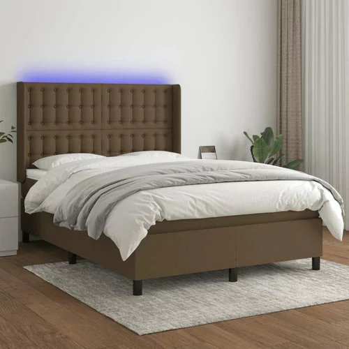  Box spring postelja z vzmetnico LED temno rjava 140x200cm blago, (20902068)