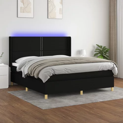  Krevet box spring s madracem LED crni 180x200 cm od tkanine