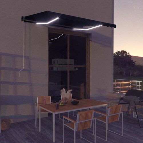 vidaXL ročno zložljiva tenda z led lučmi 350x250 cm antracitna Cene
