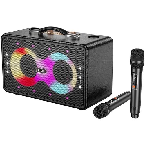 Hoco karaoke set bežični zvučnik + 2 bežična mikrofona led 40W HA8 crni Slike