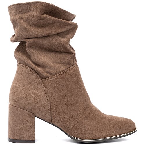 Shelvt Dark beige suede ankle boots on a heel Cene