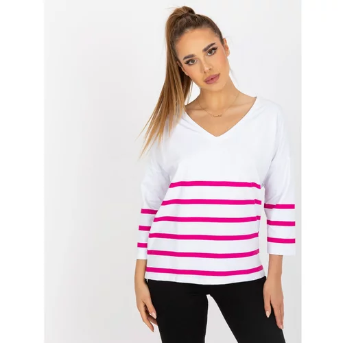 Fashion Hunters Basic white and fuchsia blouse with 3/4 RUE PARIS sleeves