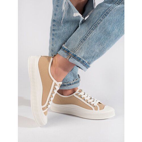 Shelvt Women's dark beige platform sneakers Cene