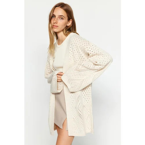 Trendyol Stonewash Oversize Midi Openwork/Holes Knitwear Cardigan