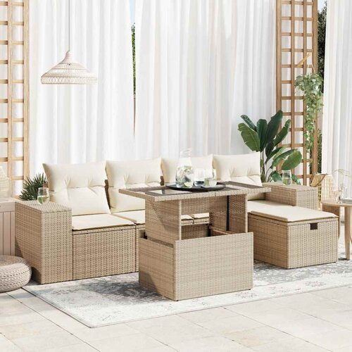 VidaXL 6-dijelni set vrtnih sofa s jastucima bež od poliratana Slike