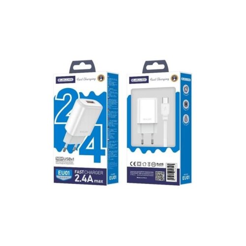 Jellico adapter EU01 12W 2,4A USB A s kablom Tyoe C - (EU Blister) bel Slike
