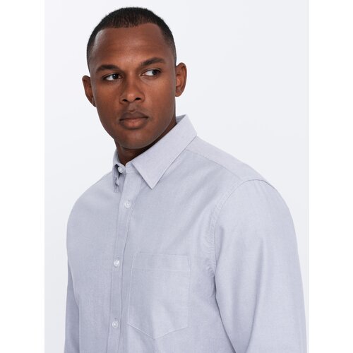 Ombre Elegant men's oxford shirt with embroidery and pocket - blue Slike