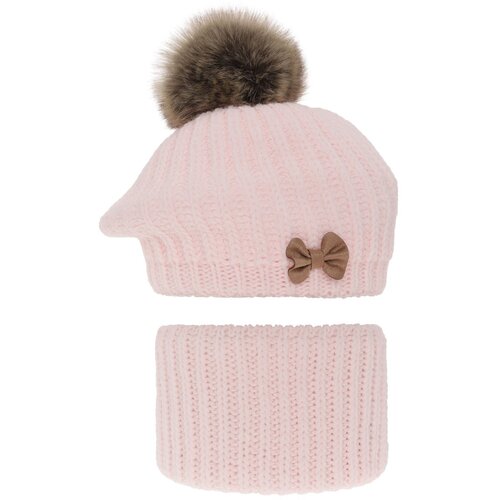 AGBO Girl&amp;#039;s winter set: hat and tube scarf pink Polinezja with pompom Slike