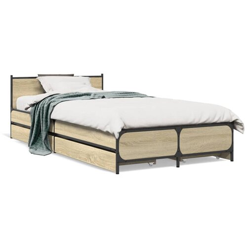 Maison Chic Posteljni okvir - Enojna postelja - Postelja za odrasle s predali sonoma hrast 75x190 cm inženirski les, (21697113) Slike