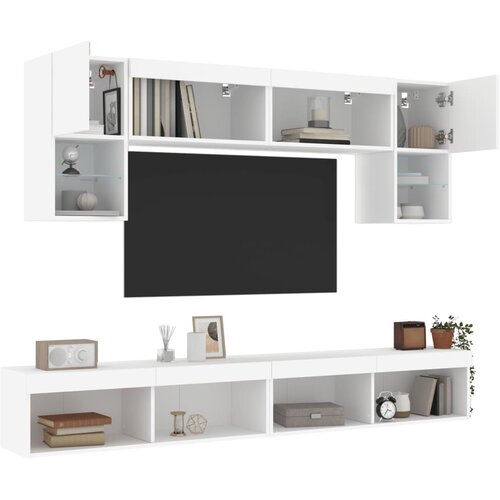 vidaXL 6-dijelni zidni TV elementi s LED svjetlima bijeli drveni Cene