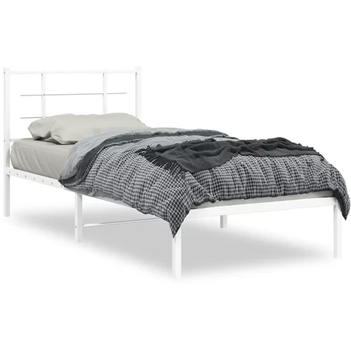 vidaXL Kovinski posteljni okvir z vzglavjem bel 90x200 cm