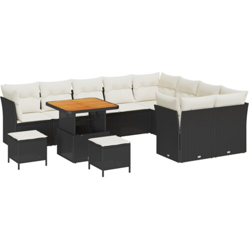 VidaXL 12-dijelni Vrtni Sofa Set s Jastucima Crna Poli Ratan Akacija Slike