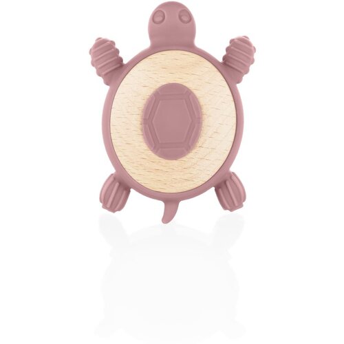 Zopa Silicone Wooden Teether Turtle grickalica za bebe 0 m+ Old Pink 1 kom Slike