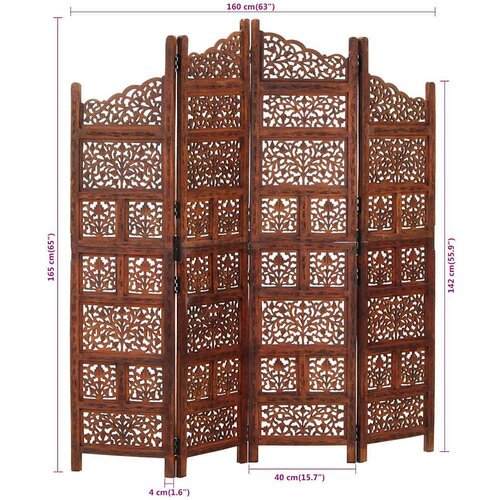  pregrada s 4 panela smeđa 160 x 165 cm masivno drvo manga Slike