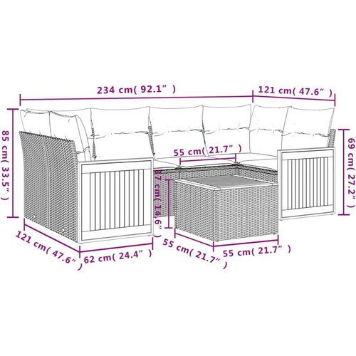 VidaXL 7-dijelni set vrtnih sofa od poliratana s jastucima crni Slike