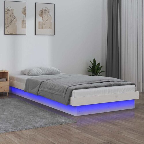  LED okvir kreveta bijeli 75x190 cm za jednu osobu masivno drvo Cene