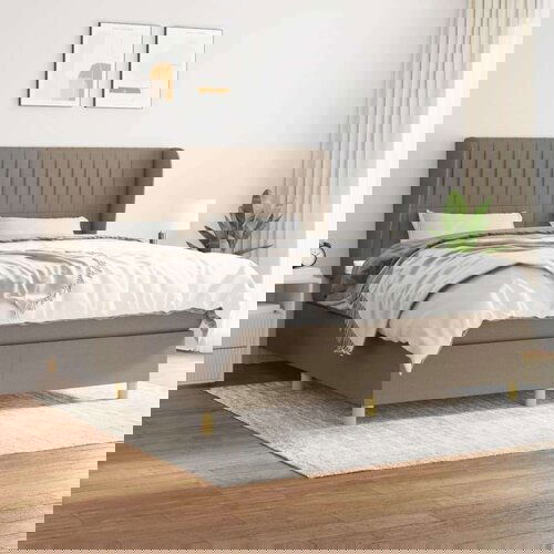 Box spring postelja z vzmetnico taupe 160x200 cm blago, (20895583) Cene