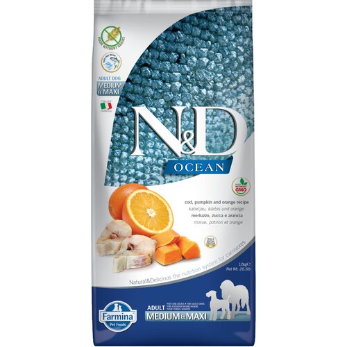Farmina N&D Ocean Medium & Maxi bakalar, bundeva i naranča bez žitarica - 2 x 12 kg Cijene