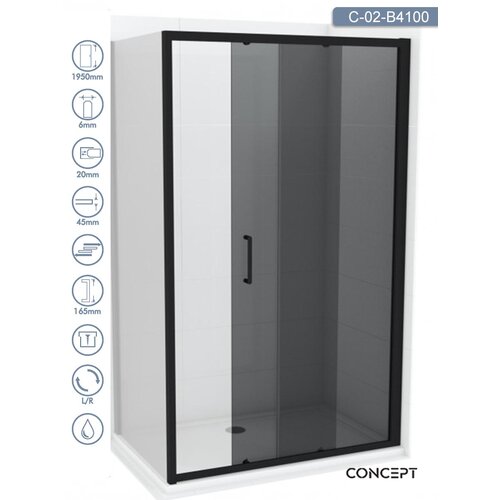 Copen Tuš paravan C-02-B4100 Atlas Black crni ram 100x195cm tamno staklo Cene