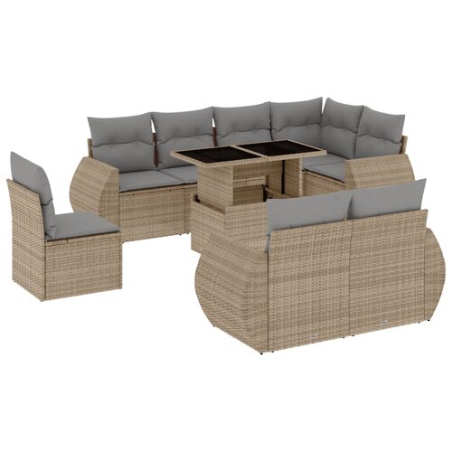 vidaXL 9-dijelni set vrtnih sofa s jastucima bež od poliratana Cijene