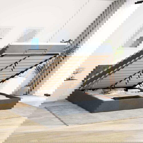 VidaXL Otomanski krevet s madracem tamnosivi 140x200 cm bar&amp;scaron;unasti Slike