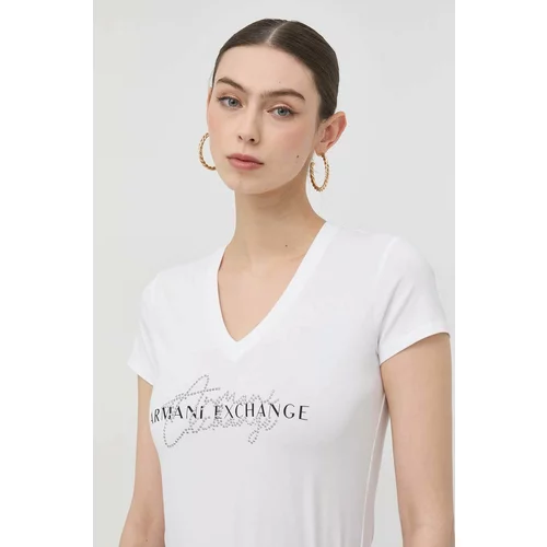 Armani Exchange Kratka majica ženski, bela barva