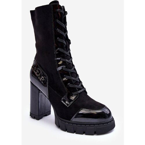 Kesi leather lace-up boots on massive pillar black Khariah Cene