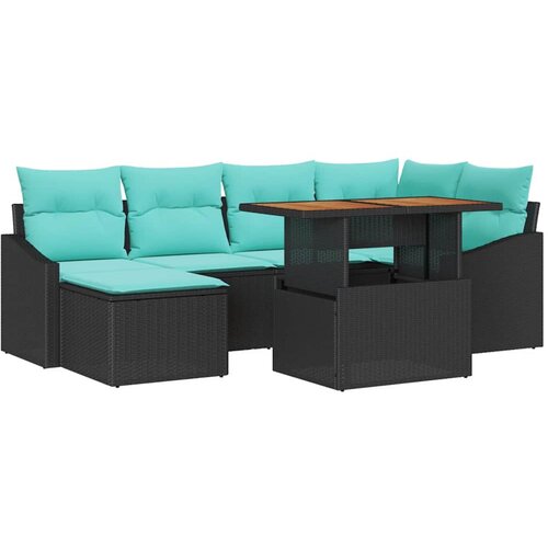 vidaXL Komplet za jedilnico v vrtu z blazino 7 pcs Črna in Teal, (5000134207) Cene