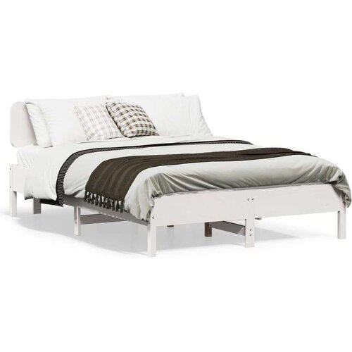 VidaXL Posteljni okvir brez vzmetnice bel 135x190 cm trdna borovina Slike
