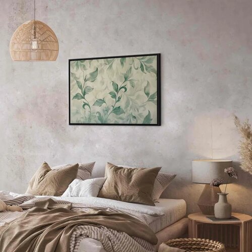  Slika - Watercolor Botanical Motif Delicate Green-Beige Leaves 60x40 U crnom drvenom okviru Slike