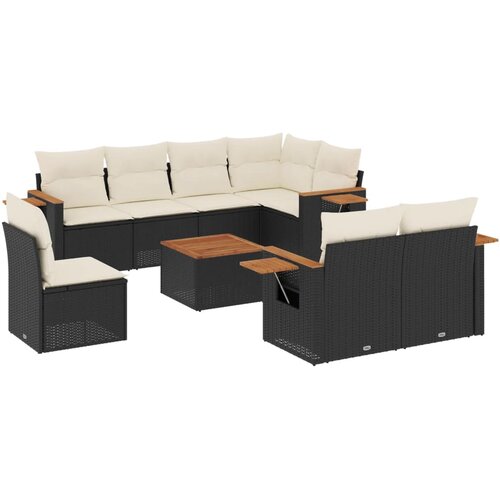  9-dijelni set vrtnih sofa s jastucima crni od poliratana Crna 85 x 62 x 69 cm Slike