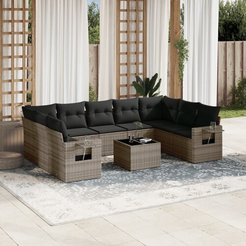 vidaXL 10-dijelni set vrtnih sofa od poliratana s jastucima sivi Cijene
