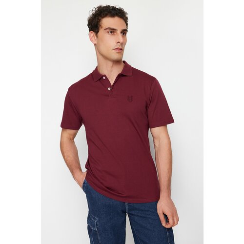 Trendyol Claret Red Men's Regular/Normal Cut Deer Patterned Polo Collar T-shirt Cene