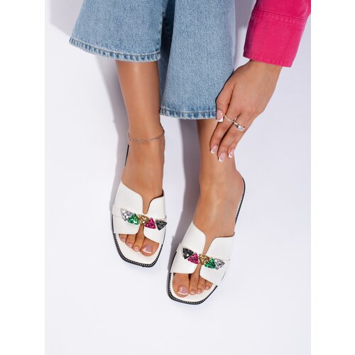 Shelvt White women&amp;#039;s flip-flops with pebbles Slike