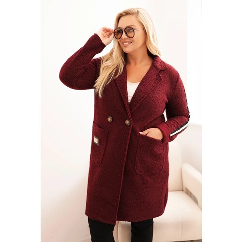 Kesi Włoski Plus Size women's coat made of faux shearling with pockets burgundy Cene