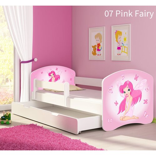  Otroška postelja ACMA z motivom, stranska bela + predal 180x80 cm 07 Pink Fairy Cene