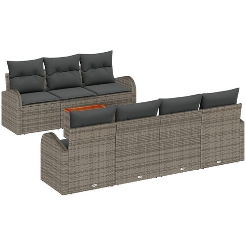 VidaXL 8-delni vrtni sofa set z blazinami siva poli ratan akacija, 2-sedežna vrtna sofa s shrambo in blazinami siva poli ratan Slike