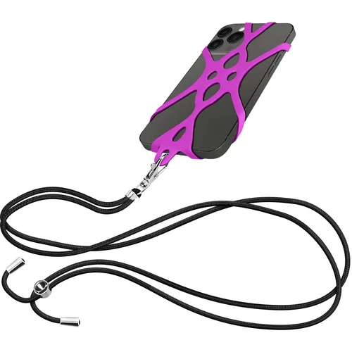 AVIZAR Vrvica za pametni telefon, nastavljiva crna najlonska vrvica z univerzalnim vijolicnim silikonskim kavljem, (20633091)