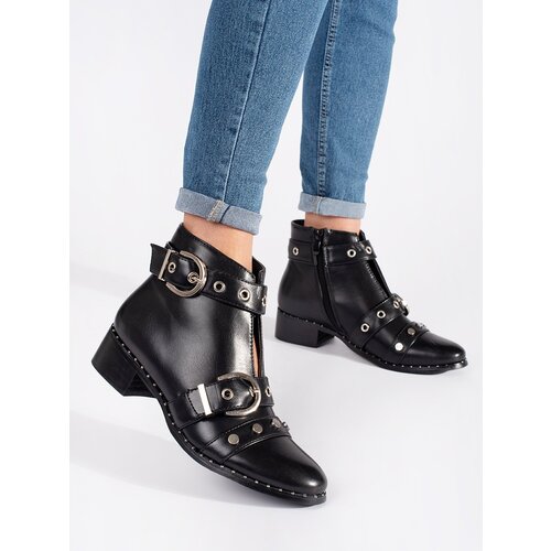SEASTAR Black ankle boots with cut-outs and decorations Cene