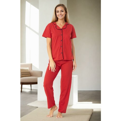 Dewberry U4716 Womens Short Sleeve Pyjama Set-RED Slike
