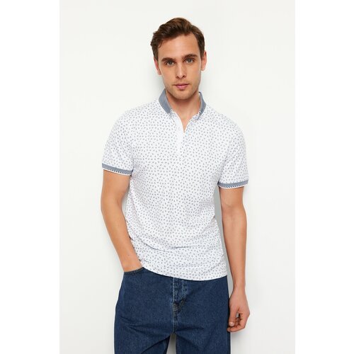 Trendyol Men's White Regular/Normal Fit Patterned Polo Neck T-shirt Slike