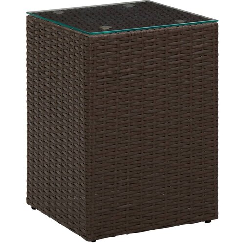 VidaXL Stranska mizica s stekleno povr&amp;scaron;ino rjava 35x35x52cm poli ratan Slike